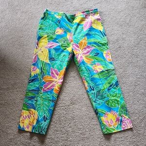 Ralph Lauren Tropical Floral Capri Pants in Teal, Green, Pink & Yellow